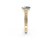 Cluster Engagement Ring Setting for Fancy Blue Oval Center with Bezel Accent Clusters and Prong Head in Yellow Gold