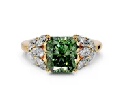 Leaf Cluster Engagement Ring Setting for Fancy Green Radiant Cut Center with Marquise Accents and Prong Head in Yellow Gold