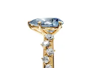 Cluster Engagement Ring Setting for Fancy Blue Pear-Shaped Center with Round Cut Accent Band and Prong Head in Yellow Gold