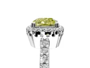 Halo Engagement Ring Setting for Fancy Yellow Cushion Cut Center with Inner Milgrain Border and Prong Head in Platinum