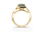 Halo Engagement Ring Setting for Fancy Green Princess Cut Center with Pave Split Shank and Prong Head in Yellow Gold