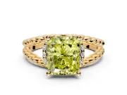 Halo Engagement Ring Setting for Fancy Yellow Radiant Cut Center with Rope Twist Split Shank and Prong Head in Yellow Gold