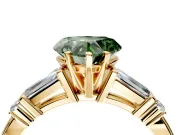 Bar-Set Engagement Ring Setting for Fancy Green Heart-Shaped Center with Tapered Baguette Accents and Prong Head in Yellow Gold