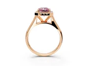 Halo Engagement Ring Setting for Fancy Pink Radiant Cut Center with Square Band and Prong Head in Rose Gold