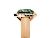 Halo Engagement Ring Setting for Fancy Green Radiant Cut Center with Knife Ridge Cathedral Band and Prong Head in Rose Gold
