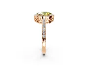 Halo Engagement Ring Setting for Fancy Yellow Oval Center with Heart-Shaped Openwork, Pave Band and Prong Head in Rose Gold