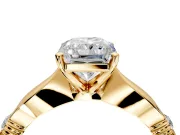 Solitaire Engagement Ring Setting for Radiant Cut Center with Carved Leaf Shoulders and Prong Head in Yellow Gold