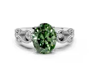 Leaf Engagement Ring Setting for Fancy Green Oval Center with Milgrain Accent Band and Prong Head in Platinum