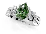 Solitaire Engagement Ring Setting for Fancy Green Pear-Shaped Center with Grooved Bar Accent Band and Prong Head in Platinum