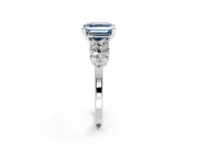 Cluster Engagement Ring Setting for Fancy Blue Asscher Cut Center with 2-Row Shoulder Clusters and Prong Head in White Gold