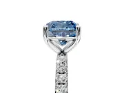 Solitaire Engagement Ring Setting for Fancy Blue Cushion Cut Center with Micro Pave Band and Prong Head in Platinum