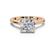 Solitaire Engagement Ring Setting for Princess Cut Center with Narrow Cathedral Band and Prong Head in Rose Gold