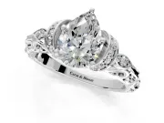 Solitaire Engagement Ring Setting for Pear-Shaped Center with Filigree Band and Prong Head in Platinum