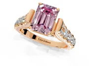 Solitaire Engagement Ring Setting for Fancy Pink Emerald Cut Center with Pave Cathedral Shoulders and Prong Head in Rose Gold