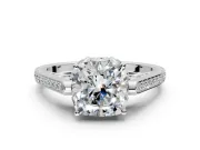 Cathedral Engagement Ring Setting for Cushion Cut Center with Antique-Style Pave Band and Prong Head in Sterling Silver