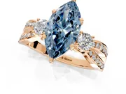 3 Stone Engagement Ring Setting for Fancy Blue Marquise Center with Pave Twist Band and Prong Head in Rose Gold