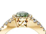 Halo Engagement Ring Setting for Fancy Green Pear-Shaped Center with Wide-Open Pave Split Shank and Prong Head in Yellow Gold