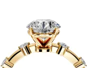 Solitaire Engagement Ring Setting for Round Cut Center with Bezel Station Band and Prong Head in Yellow Gold
