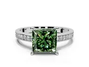 Solitaire Engagement Ring Setting for Fancy Green Princess Cut Center with Channel-Set Accent Band and Prong Head in Platinum