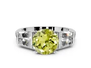 Channel-Set Engagement Ring Setting for Fancy Yellow Round Cut Center with Baguette Band and Prong Head in Sterling Silver