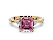 Solitaire Engagement Ring Setting for Fancy Pink Asscher Cut Center with Bezel Station Band and Prong Head in Yellow Gold