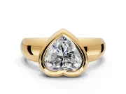Solitaire Engagement Ring Setting for Heart-Shaped Center with Wide Band and Bezel Head in Yellow Gold