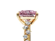 Solitaire Engagement Ring Setting for Fancy Pink Radiant Cut Center with Trailing Leaf Accent Band and Prong Head in Yellow Gold