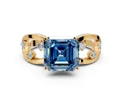Solitaire Engagement Ring Setting for Fancy Blue Asscher Cut Center with Criss-Cross Accent Band and Prong Head in Yellow Gold