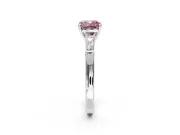 3 Stone Engagement Ring Setting for Fancy Pink Cushion Cut Center with Tapered Baguettes, Plain Band and Prong Head in White Gold
