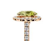 Halo Engagement Ring Setting for Fancy Yellow Oval Center with Narrowing Pave Band and Prong Head in Rose Gold
