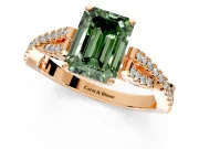 Solitaire Engagement Ring Setting for Fancy Green Emerald Cut Center with Twisted Pave Split Shank and Prong Head in Rose Gold