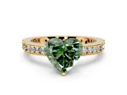 Solitaire Engagement Ring Setting for Fancy Green Heart-Shaped Center with Milgrain-Edged Pave Band and Prong Head in Yellow Gold