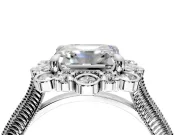 Milgrain Halo Engagement Ring Setting for Asscher Cut Center with Bezel Point Accents and Prong Head in Platinum