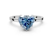 Solitaire Engagement Ring Setting for Fancy Blue Heart-Shaped Center with Thin Rounded Plain Band and Prong Head in White Gold