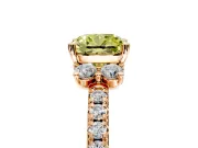 Paired Accent Engagement Ring Setting for Fancy Yellow Cushion Cut Center with Pave Band and Prong Head in Rose Gold