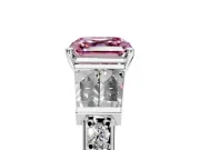 Channel-Set Engagement Ring Setting for Fancy Pink Asscher Cut Center with Baguette Band and Prong Head in Sterling Silver