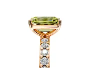 Solitaire Engagement Ring Setting for Fancy Yellow Emerald Cut Center with Round Cut Pave Band and Prong Head in Rose Gold