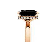 Hidden Halo Engagement Ring Setting for Fancy Black Emerald Cut Center with Plain Band and Tall Prong Head in Rose Gold