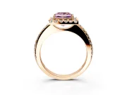 Pave Halo Engagement Ring Setting for Fancy Pink Princess Cut Center with Single Row Pave Band and Prong Head in Rose Gold