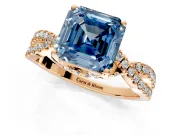 Solitaire Engagement Ring Setting for Fancy Blue Asscher Cut Center with Narrow Twist Pave Band and Prong Head in Rose Gold