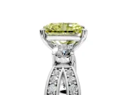 3 Stone Engagement Ring Setting for Fancy Yellow Radiant Cut Center with Pave Twist Band and Prong Head in White Gold