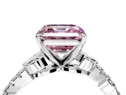 Leaf Motif Engagement Ring Setting for Fancy Pink Asscher Cut Center with Pave Band and Prong Head in White Gold
