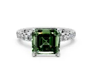 Solitaire Engagement Ring Setting for Fancy Green Asscher Cut Center with Shared-Prong Accents and Prong Head in Platinum