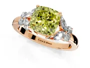 Solitaire Engagement Ring Setting for Fancy Yellow Cushion Cut Center with Marquise Flower Shoulders and Prong Head in Rose Gold