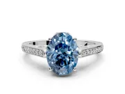 Cathedral Engagement Ring Setting for Fancy Blue Oval Center with Antique-Style Pave Band and Prong Head in Platinum