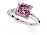 Solitaire Engagement Ring Setting for Fancy Pink Princess Cut Center with Channel Accents and Prong Head in White Gold