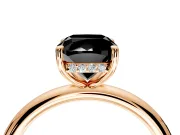 Hidden Halo Engagement Ring Setting for Fancy Black Cushion Cut Center with Thin Rounded Band and Prong Head in Rose Gold