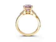 Solitaire Engagement Ring Setting for Fancy Pink Princess Cut Center with Pave Rail Split Shank and Prong Head in Yellow Gold