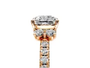 Paired Accent Engagement Ring Setting for Cushion Cut Center with Pave Band and Prong Head in Rose Gold