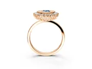 Halo Engagement Ring Setting for Fancy Blue Pear-Shaped Center with Milgrain Bezel Rim, Plain Band and Prong Head in Rose Gold